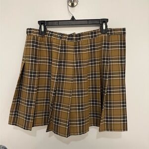 Brown-Tan Plaid Skater Skirt